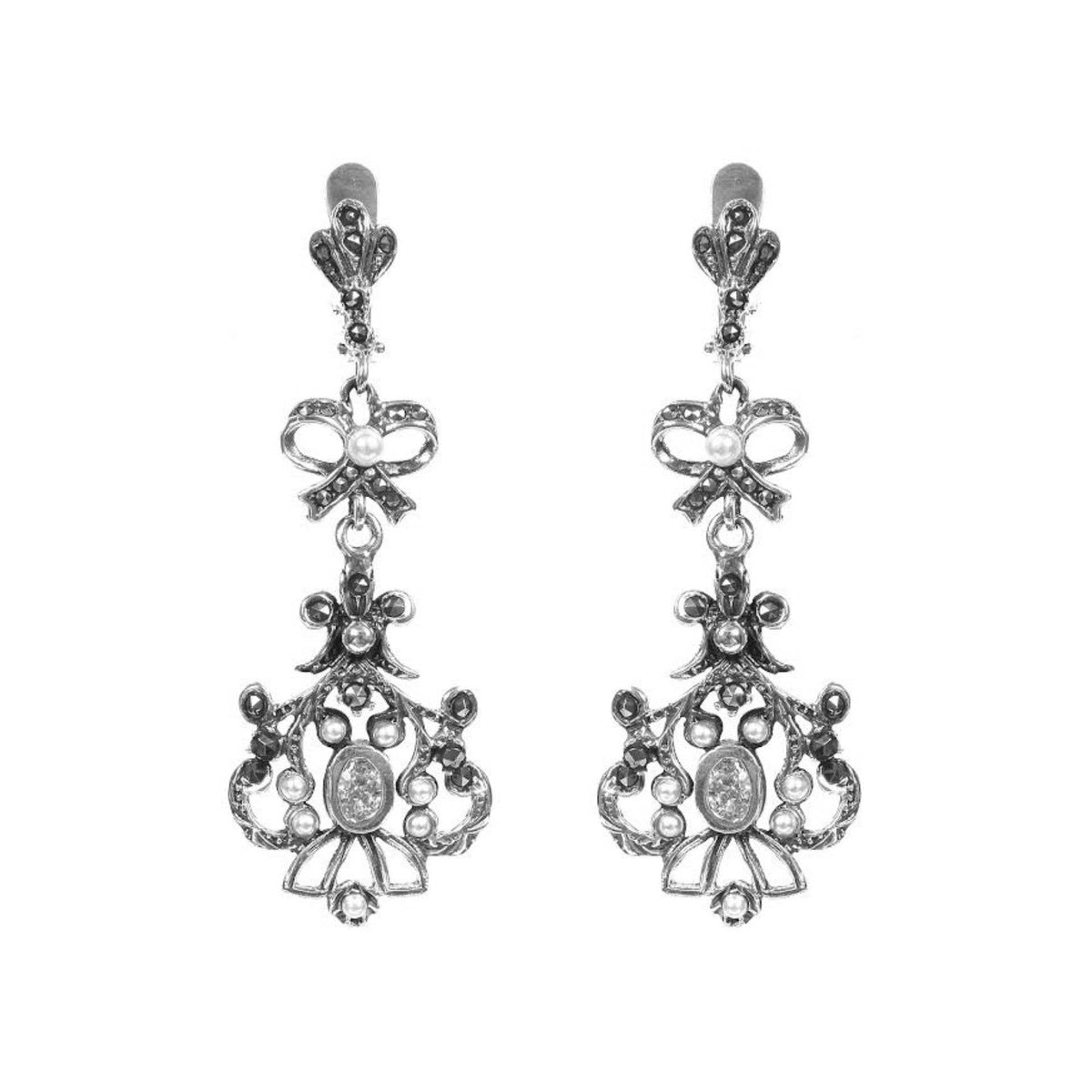 Catarina Earrings — Marcasite & Pearl