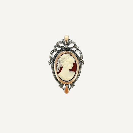 Cameo Brooch with Marcasites in Silver and Gold