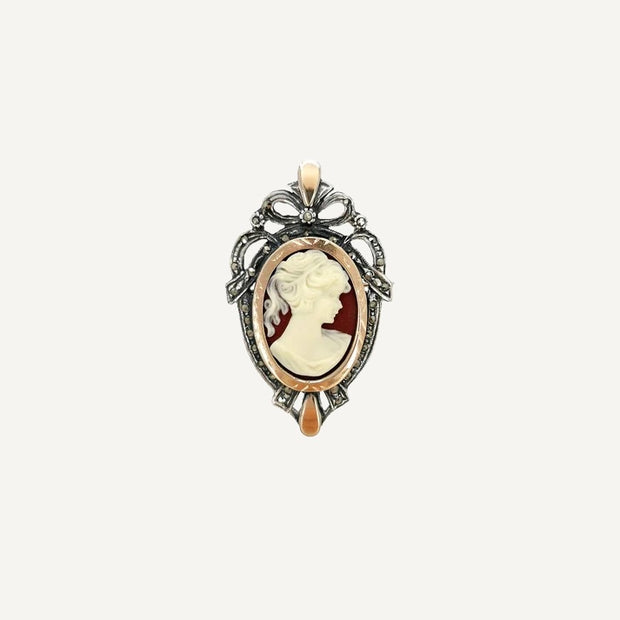 Cameo Brooch with Marcasites in Silver and Gold