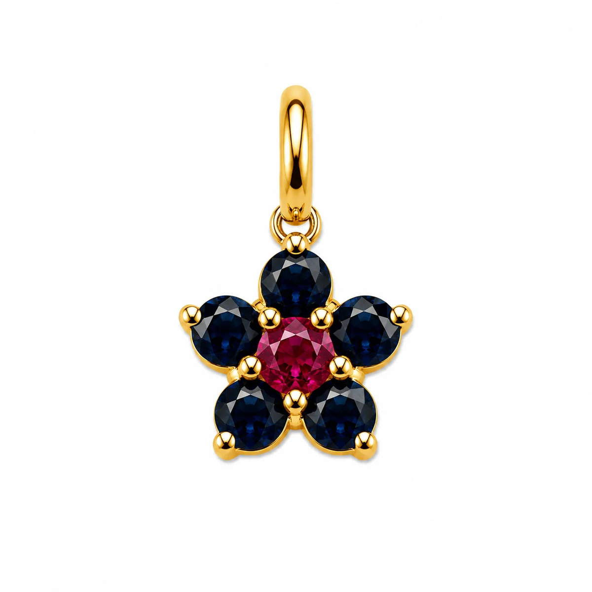 Sapphire & Ruby Flower Charm in 18K gold — VALENT'S Gioielli