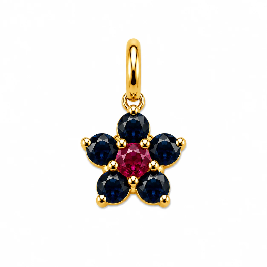 Sapphire & Ruby Flower Charm in 18K gold — VALENT'S Gioielli