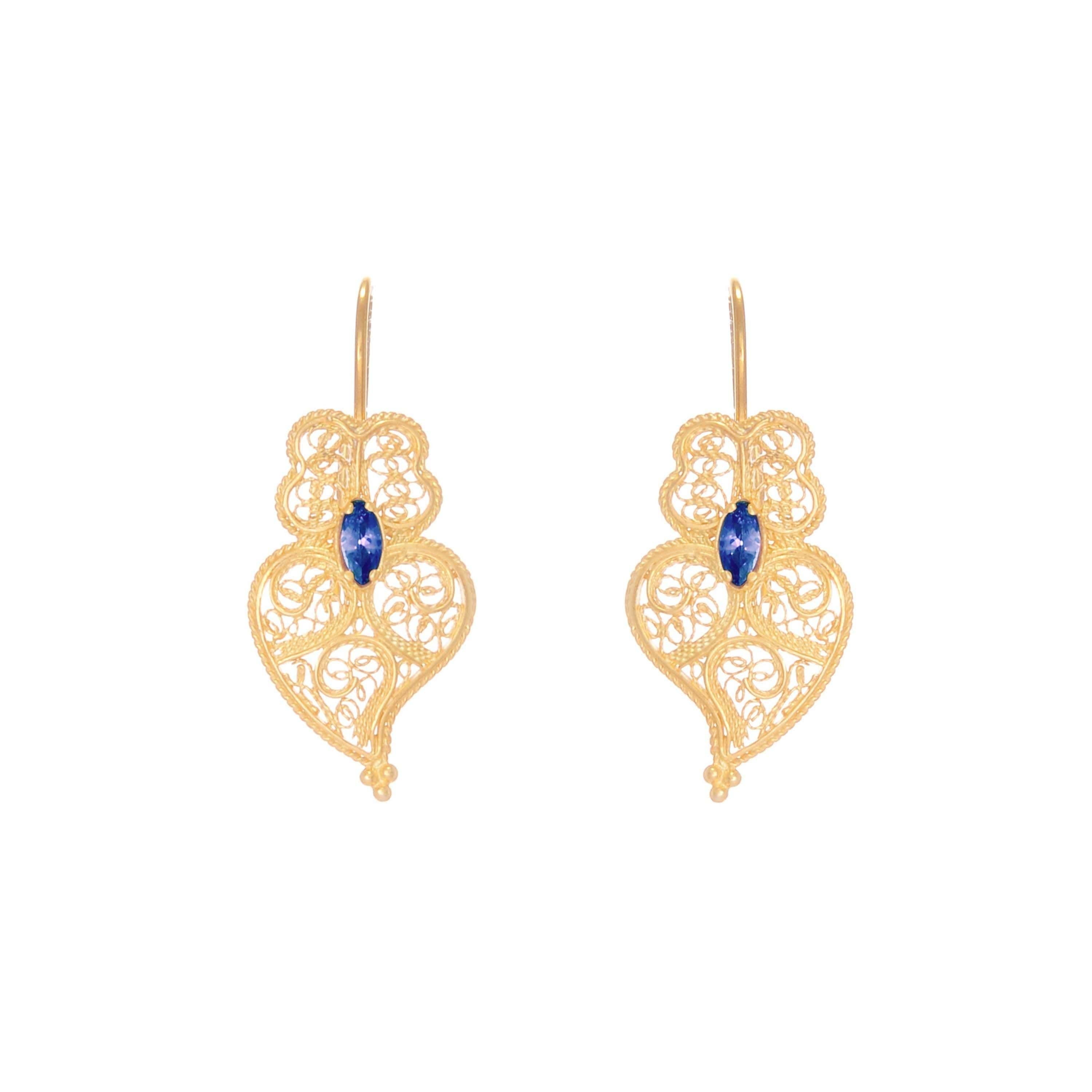 Earrings Heart of Viana Blue in Gold Plated Silver