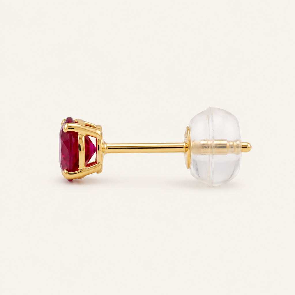 14K Gold Lab Ruby Stud Earrings 4mm