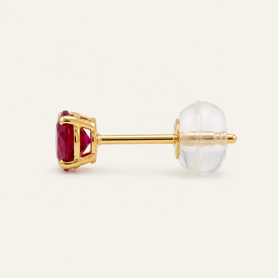 14K Gold Lab Ruby Stud Earrings 4mm
