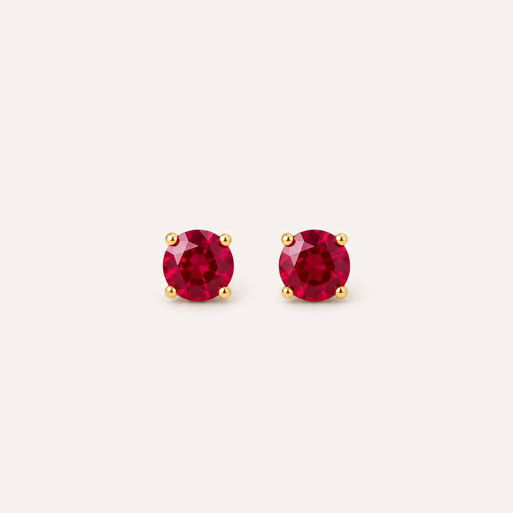 14K Gold Lab Ruby Stud Earrings 4mm