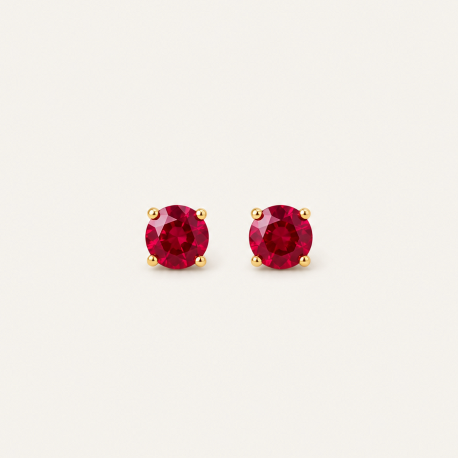 14K Gold Lab Ruby Stud Earrings 4mm