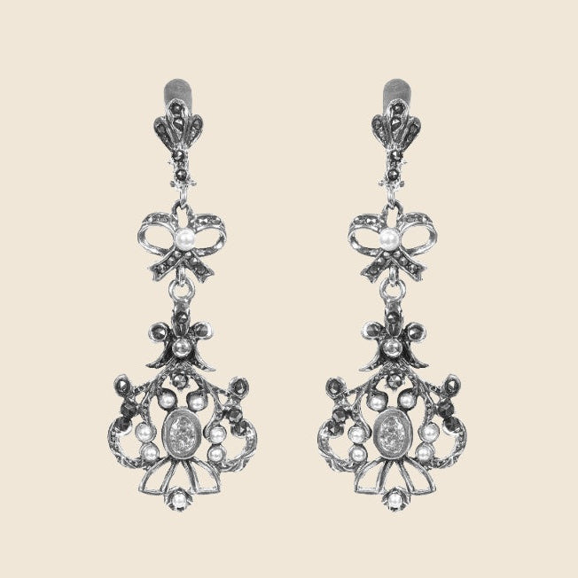 Catarina Earrings — Marcasite & Pearl