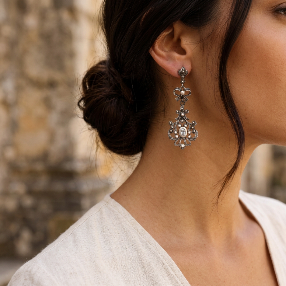 Catarina Earrings — Marcasite & Pearl