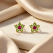 18K Gold Emerald and Diamond Stud Earrings