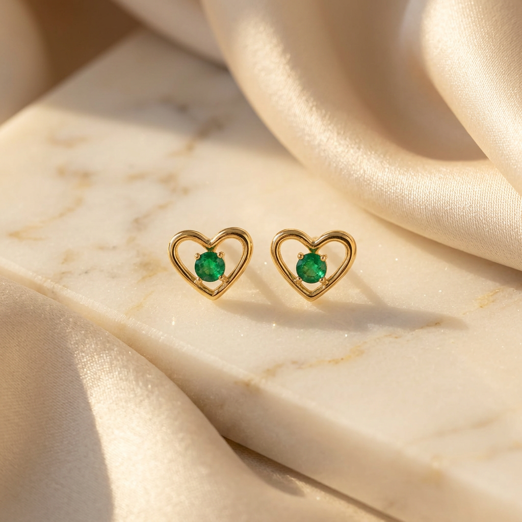Open Heart Emerald Earrings — 18K Gold