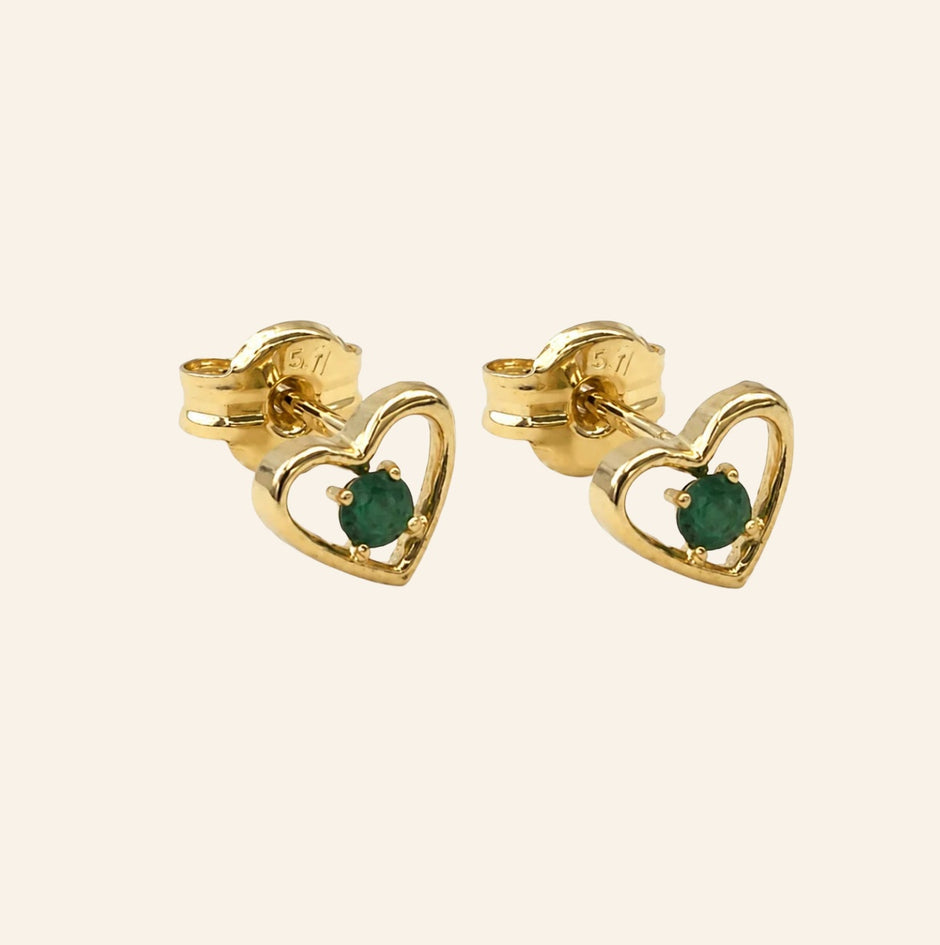 Open Heart Emerald Earrings — 18K Gold