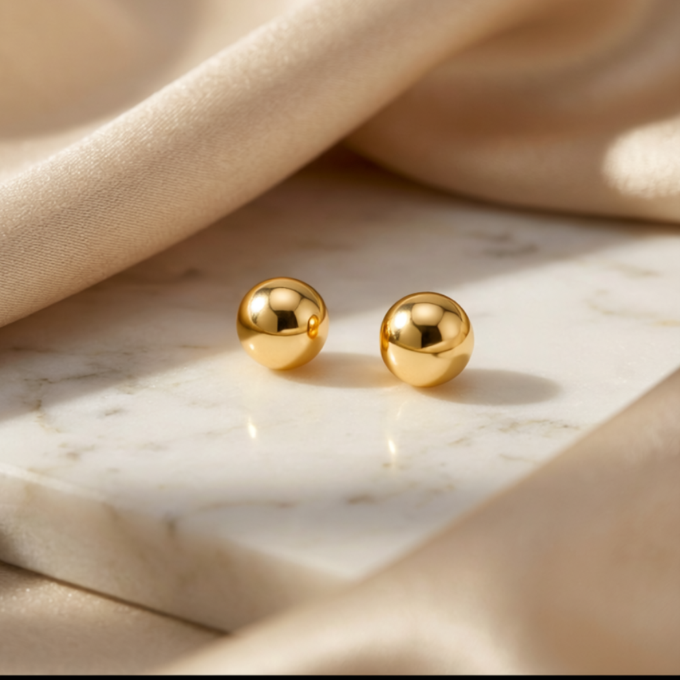 14K Gold Plain Ball Stud Earrings 5mm