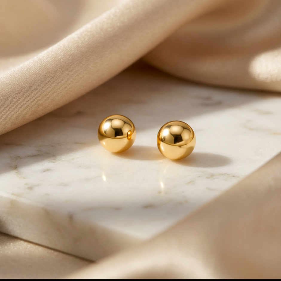 14K Gold Plain Ball Stud Earrings 5mm