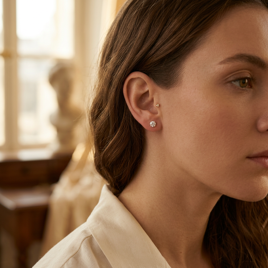 18K Gold Round CZ Stud Earrings 4mm