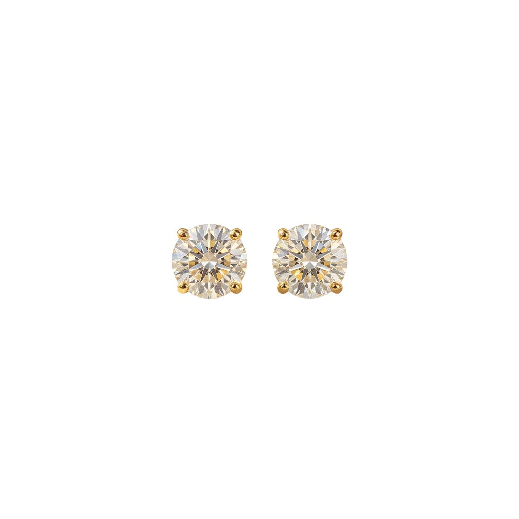 18K Gold Round CZ Stud Earrings 4mm
