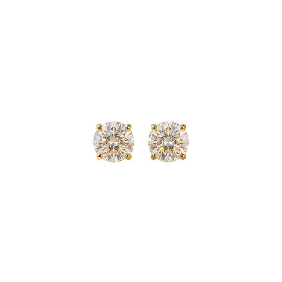 18K Gold Round CZ Stud Earrings 4mm
