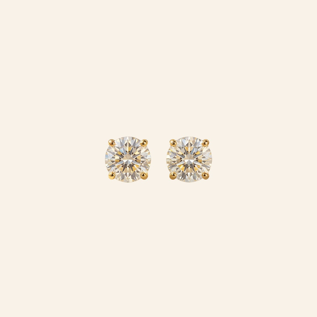 18K Gold Round CZ Stud Earrings 4mm
