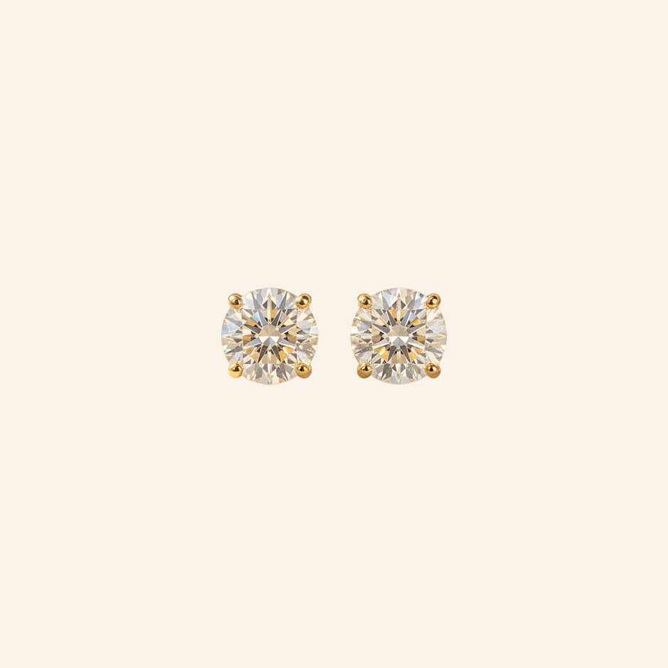 18K Gold Round CZ Stud Earrings 4mm