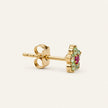 Emerald & Ruby Flower Stud Earrings — 18K Gold