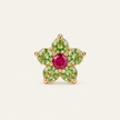 Emerald & Ruby Flower Stud Earrings — 18K Gold