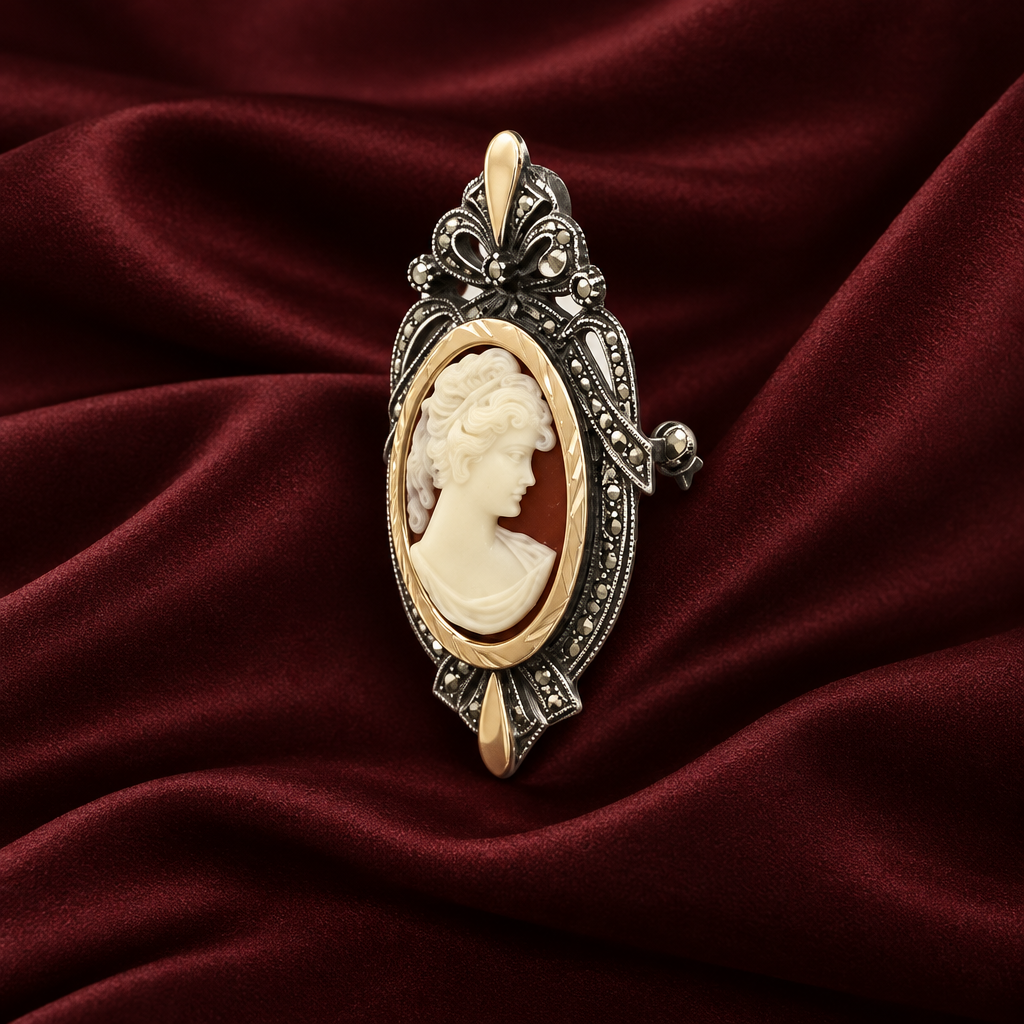 Cameo sobre seda burgundy