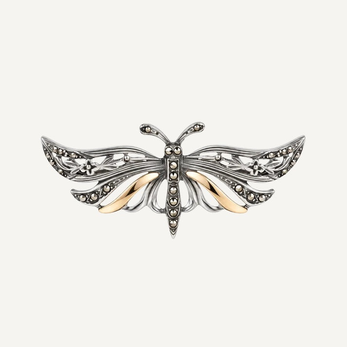 Butterfly Brooch with Marcasites in Silver and Gold