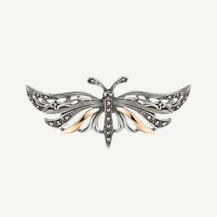 Butterfly Brooch with Marcasites in Silver and Gold