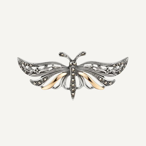 Butterfly Brooch with Marcasites in Silver and Gold