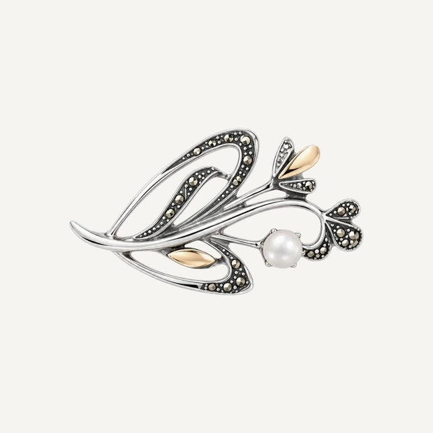 Pearl Bouquet Brooch with Marcasites in Silver and Gold