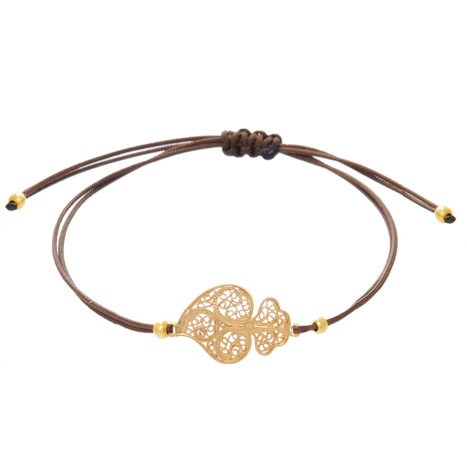 Bracelet Heart of Viana in Gold Plated Silver with Cord