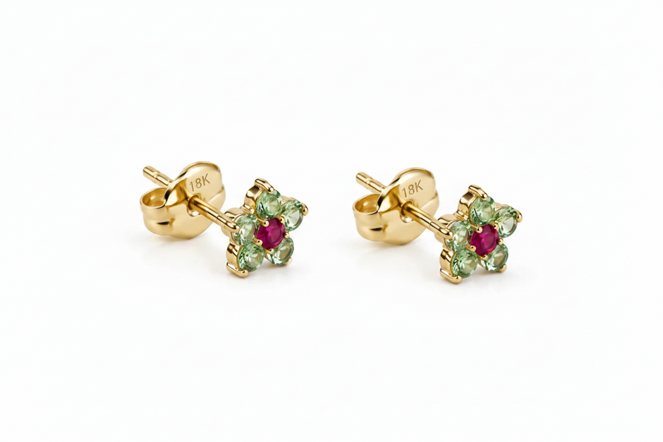 18K Gold Emerald and Diamond Stud Earrings in 18K gold — VALENT'S Gioielli